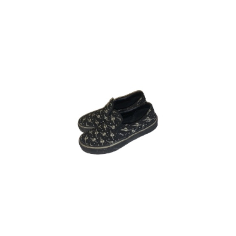 Vans Black Skull Print Slip On Shoes - Boy’s Size 1